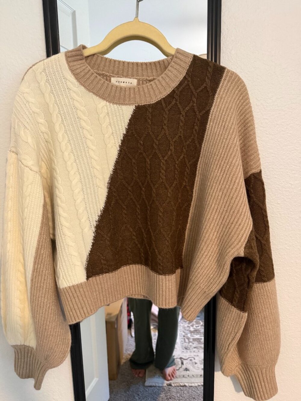 Promesa - Colorbock Mixed-Cable Knit Sweater - SMALL